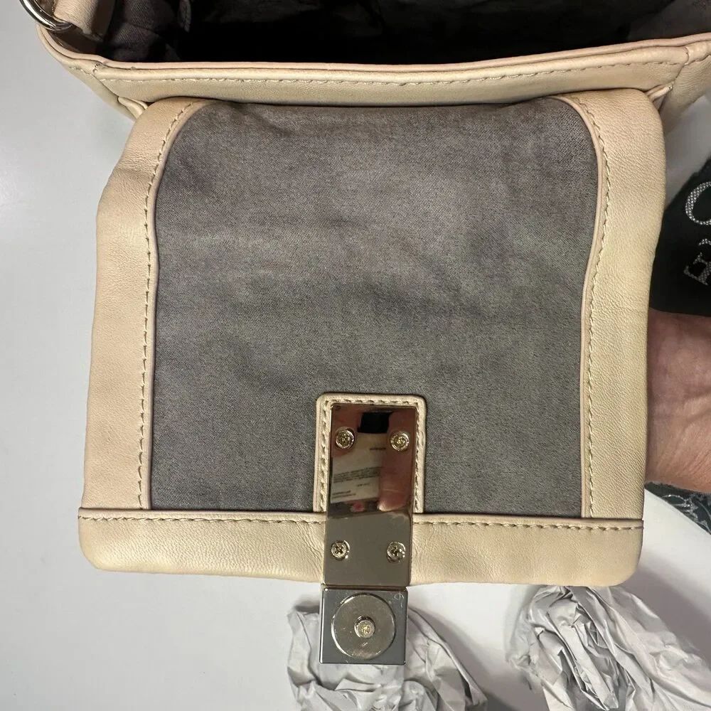 NWT Quilted Leather Crossbody Bag Cafe Beige Gold Hardware - One Size - Picture 5 of 8